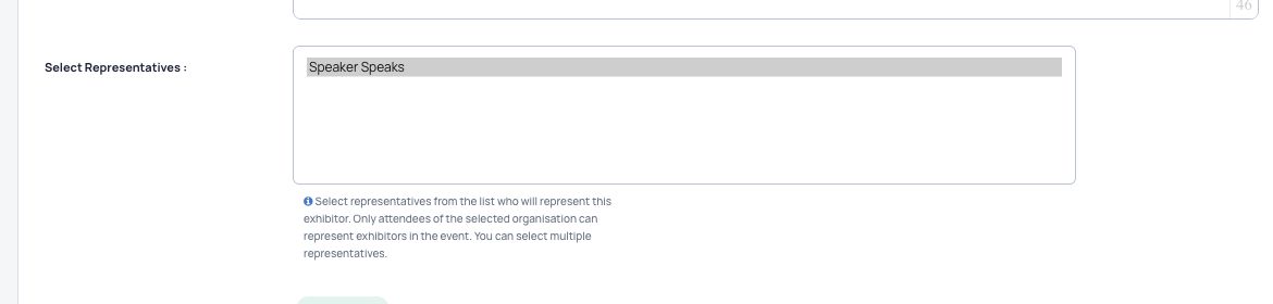 The representative selection control in an exhibitor company record.