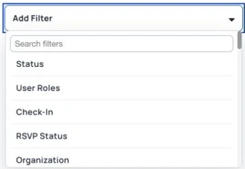 Choose filters for contact status, roles, check-in and organization.