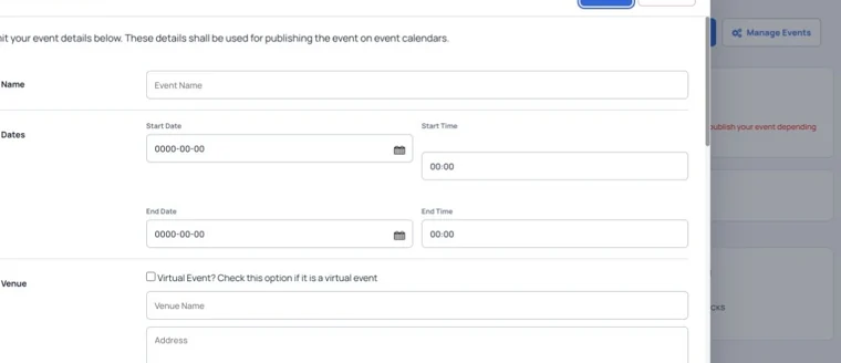 Enter event details for promotion through EventBoost.
