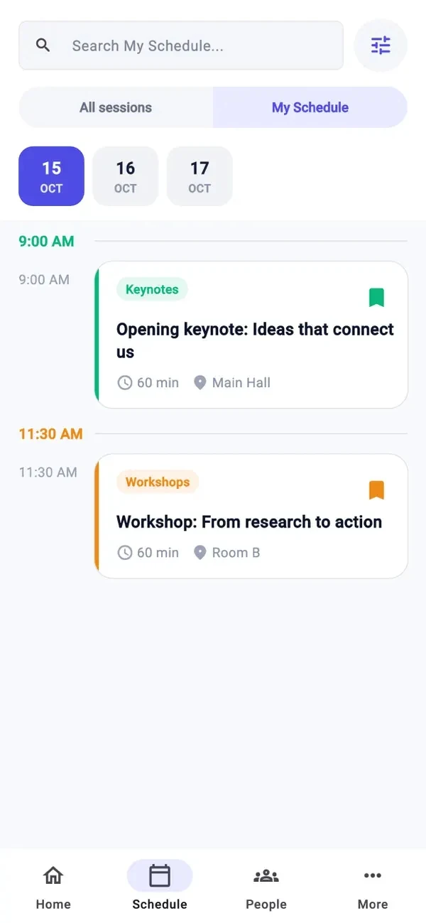 Dryfta event app schedule from the demo event