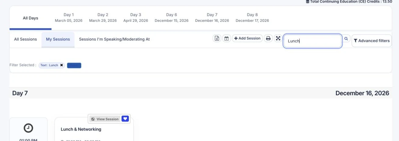 An attendee’s saved session on the event website.