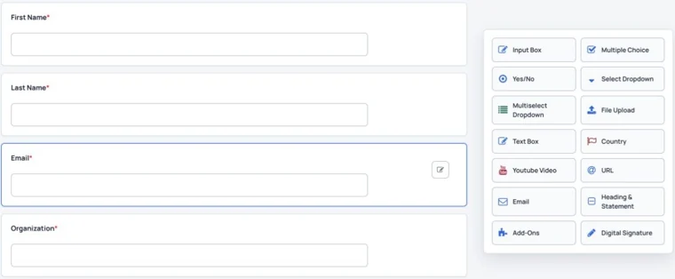 Build registration forms with attendee questions and a choice of field types.