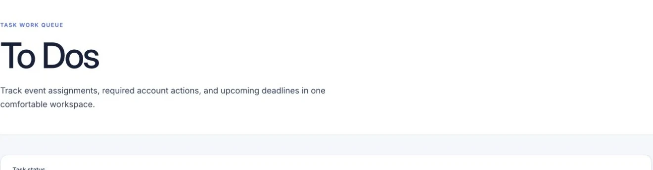 A task workspace with task-status filters and a queue summary.