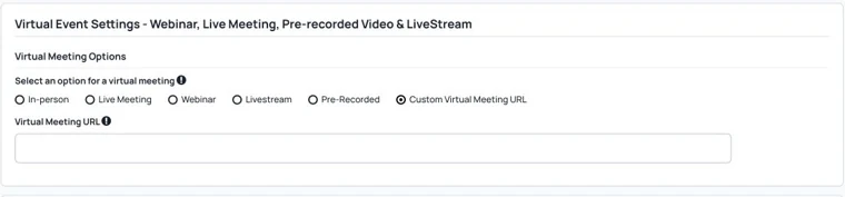 Choose a virtual session format and meeting settings.