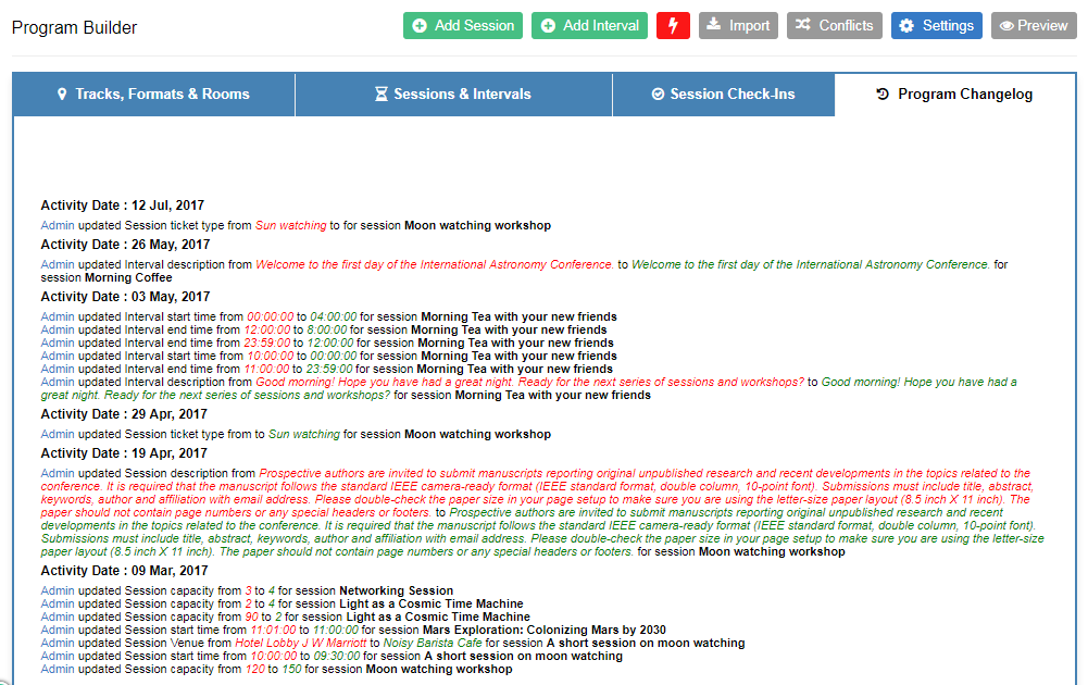 Program Changelog – Track Changes made to your Program Schedule | Dryfta