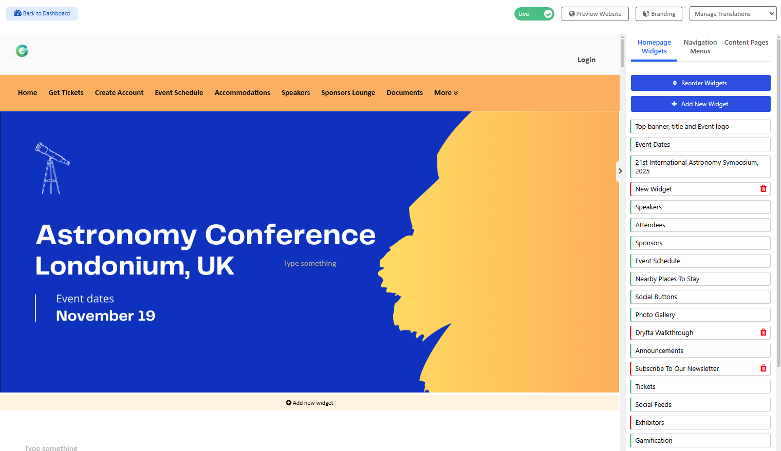 event website builder