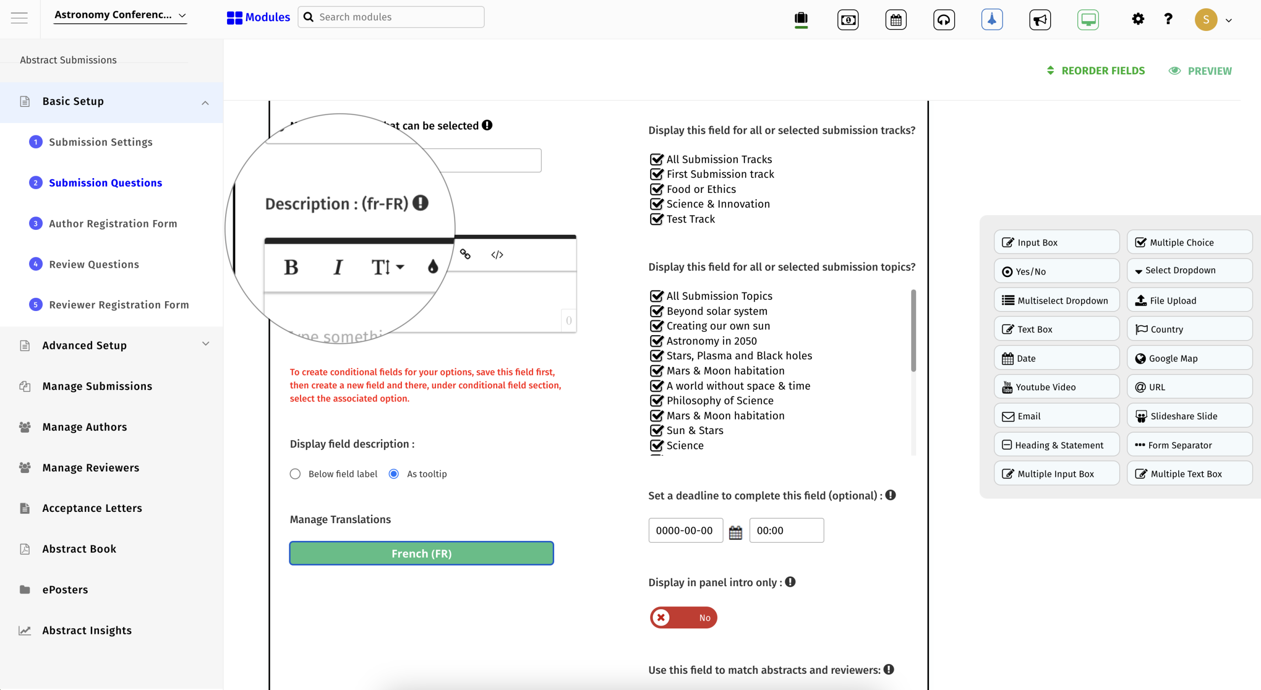 Customization options