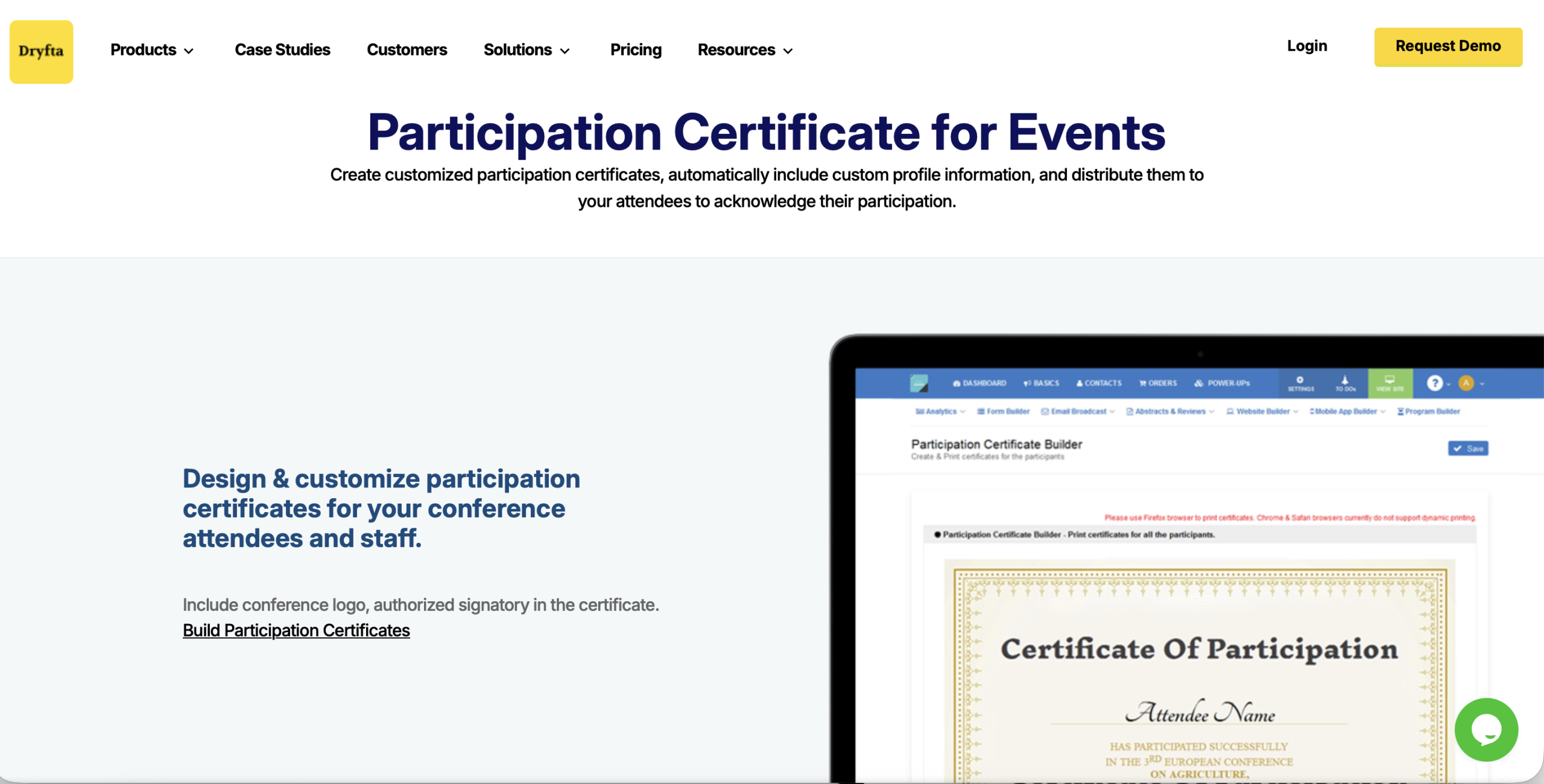 Dryfta's Participation Certificate Builder