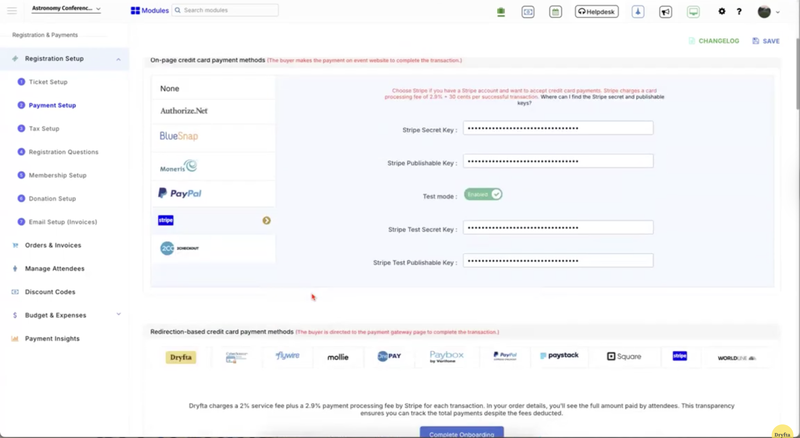 Dryfta's Payment setup