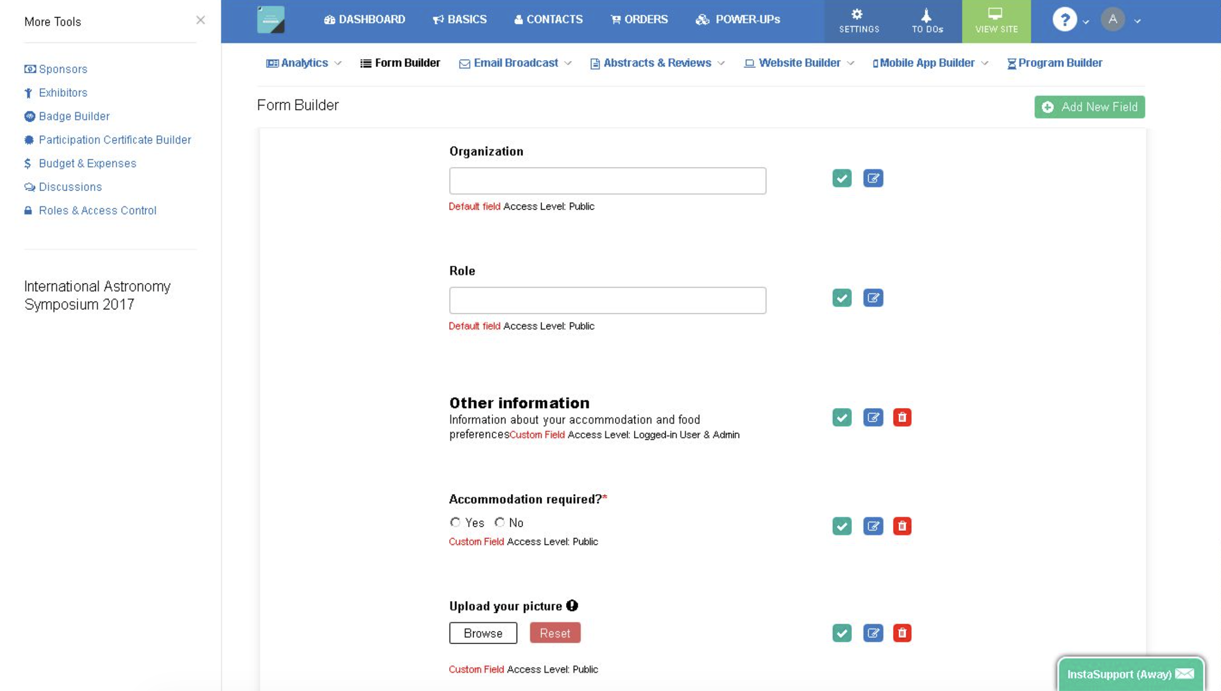 registration forms for different events