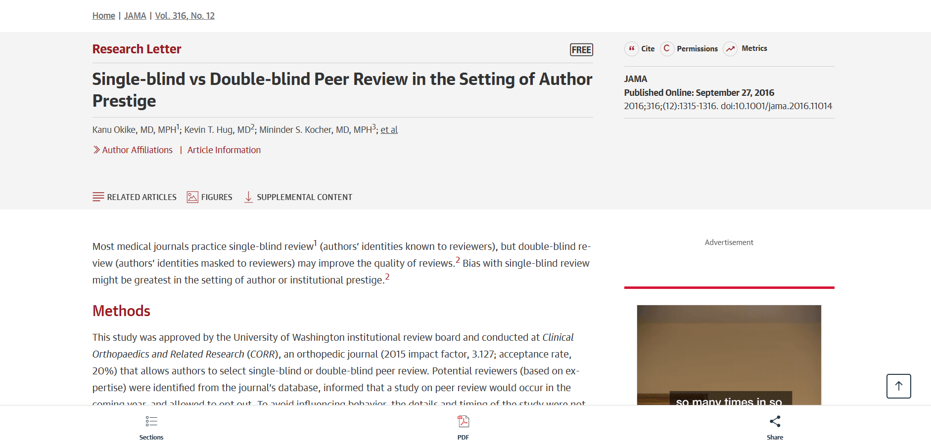 2016 JAMA study by Okike et al.