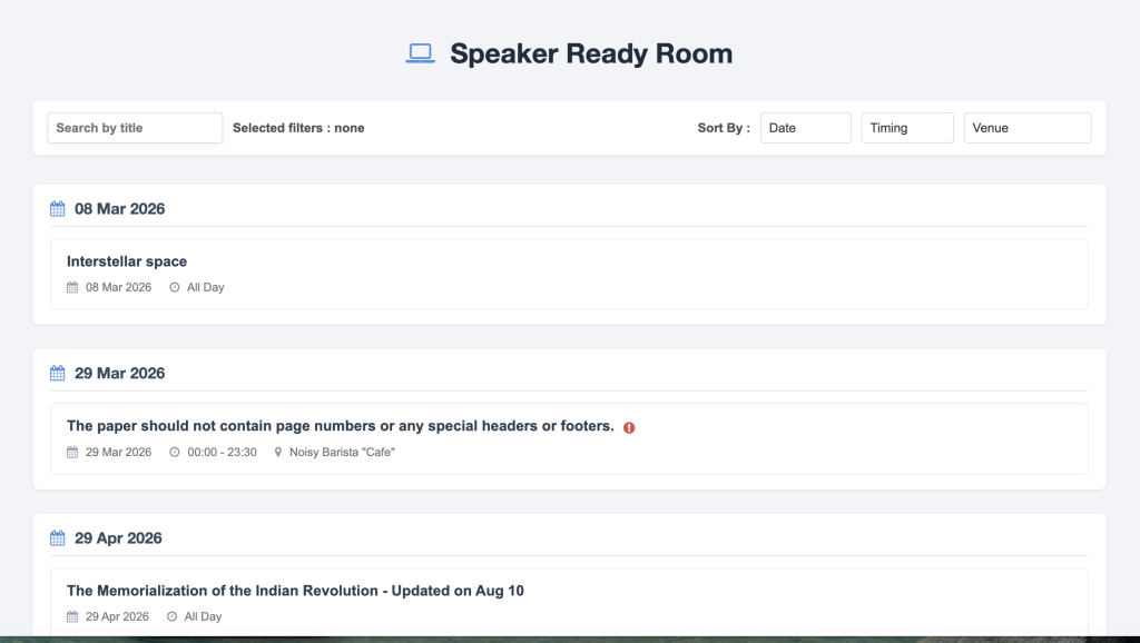 Dryfta's Speaker Ready Room gives authorized event staff a place to check session and presentation readiness before the program begins.